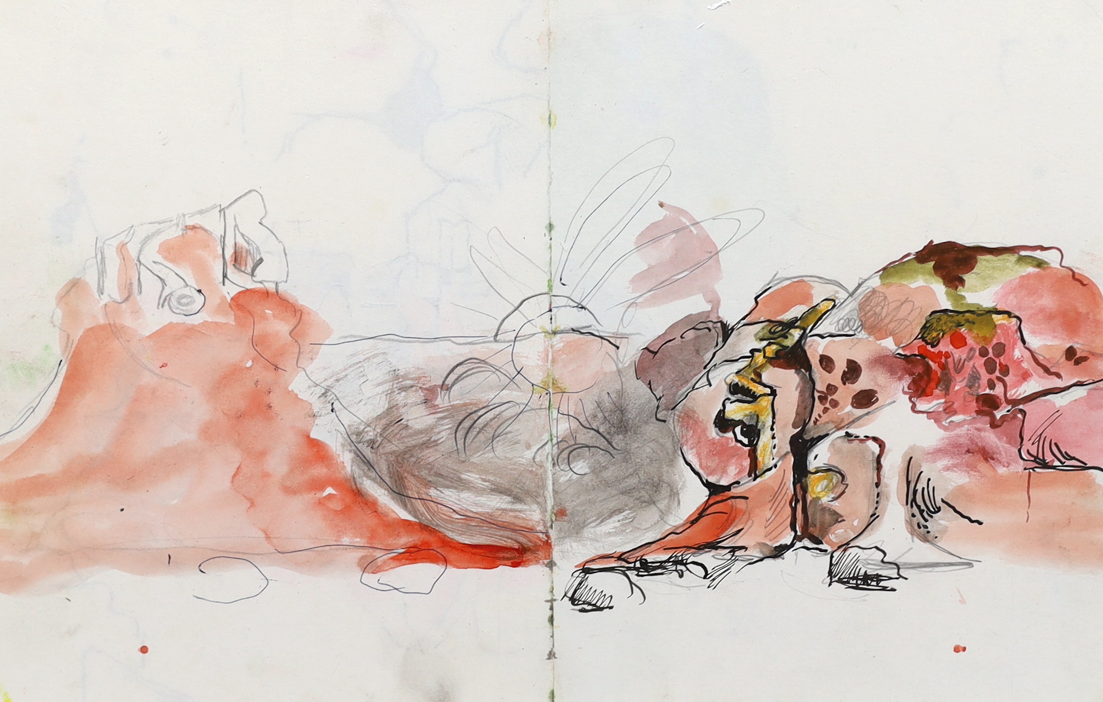 Graham Sutherland (English, 1903-1980), '81 Pink rock study with sun', original study from Graham Sutherland's sketchbooks, c.1970, watercolour, pen and ink, pencil, 22 x 34.5cm